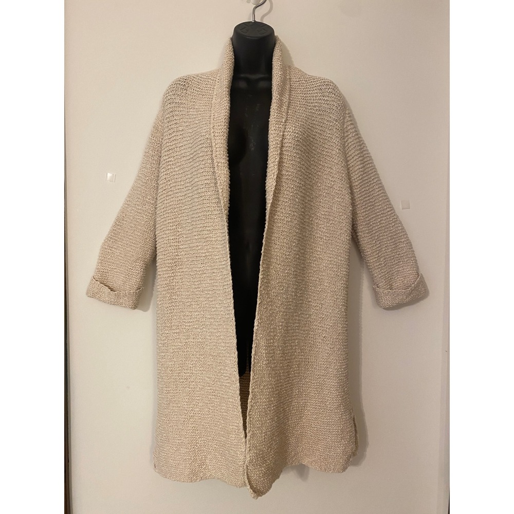 Chicos Womens Cotton Knit Open Front Cardigan Sweater Beige Shawl Collar Size 1